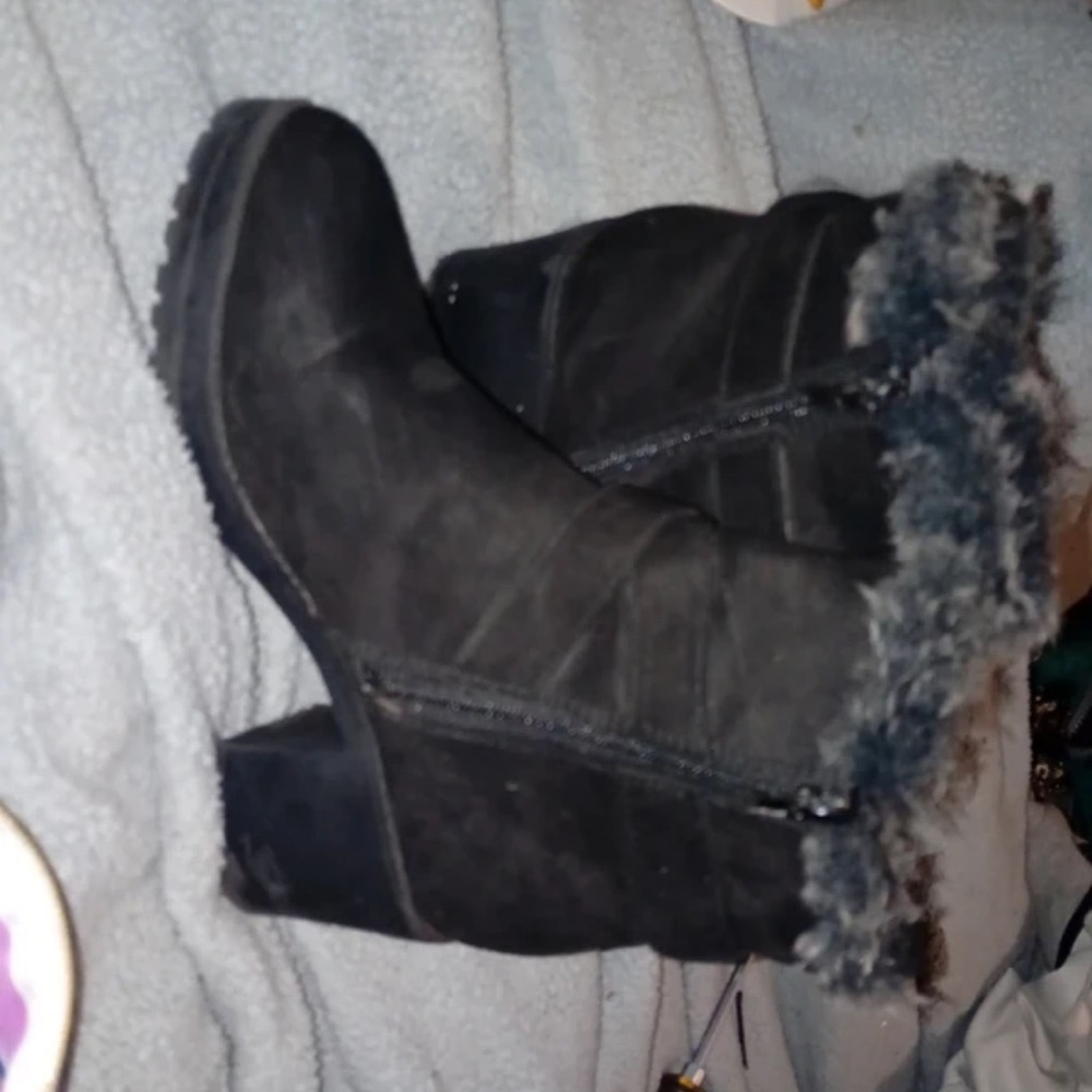 New Look Black Faux-Fur Trim Heeled Ankle Boots